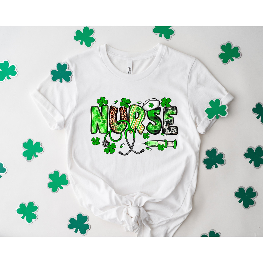 St.Patricks Lucky Nurse Shirt, Irish women Shirt, Nurse Lucky Green, Shamrock Tee, Nurse Stethoscope T-Shirt, Irish Nurse gift ideas.jpg