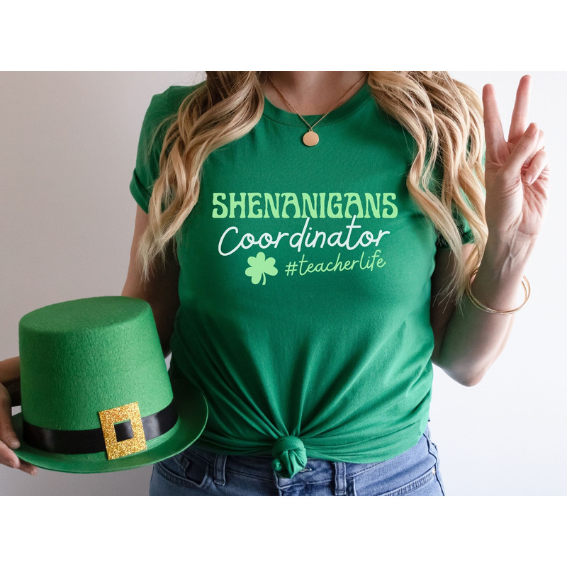 Funny St Patricks Day Teacher Shirt Women, Shenanigans Coordinator St Pattys Day Shirt for Teachers, Funny Teacher Clothes, Gift for Teacher.jpg