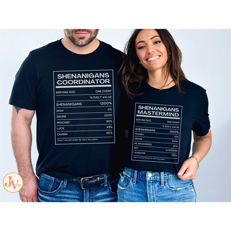 Funny St. Patricks Day Couple Shirts, Shenanigans Coordinator Shirt, Matching St Pattys Day Nutrition Facts Shirts, Irish Mr and Mrs Shirt.jpg