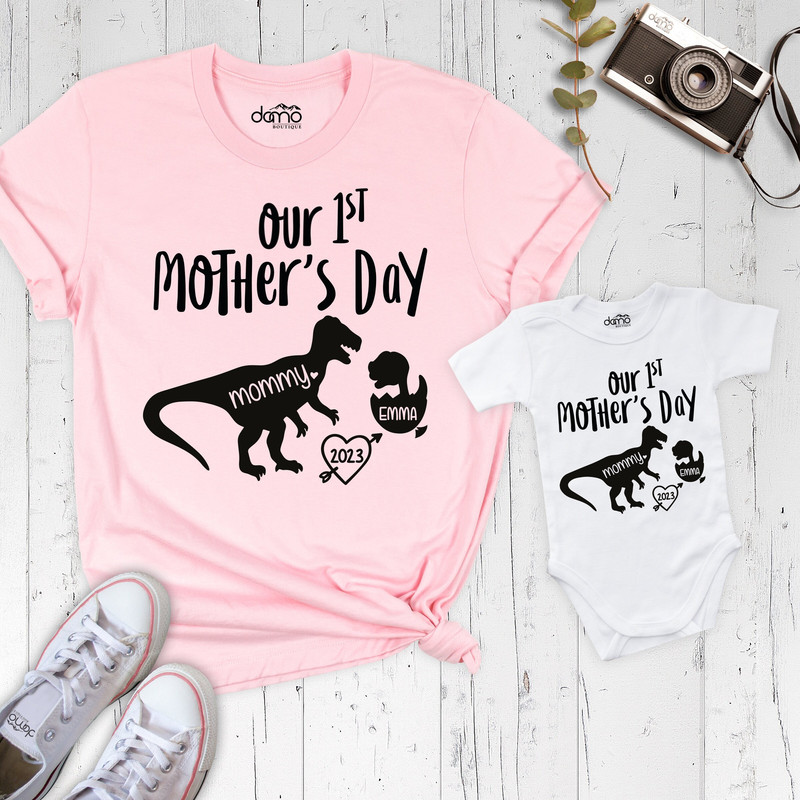 Our First Mother's Day Shirt, Dinosaur Mom Shirt, Dinosaur Mommy Baby Outfit, Personalized Mothers Day Shirt, New Mom Gift Shirt, Mom Shirt.jpg