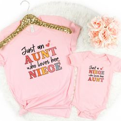 auntie and niece matching shirt, retro auntie shirt, just an aunt who loves her niece shirt, auntie baby onesie, gift fo