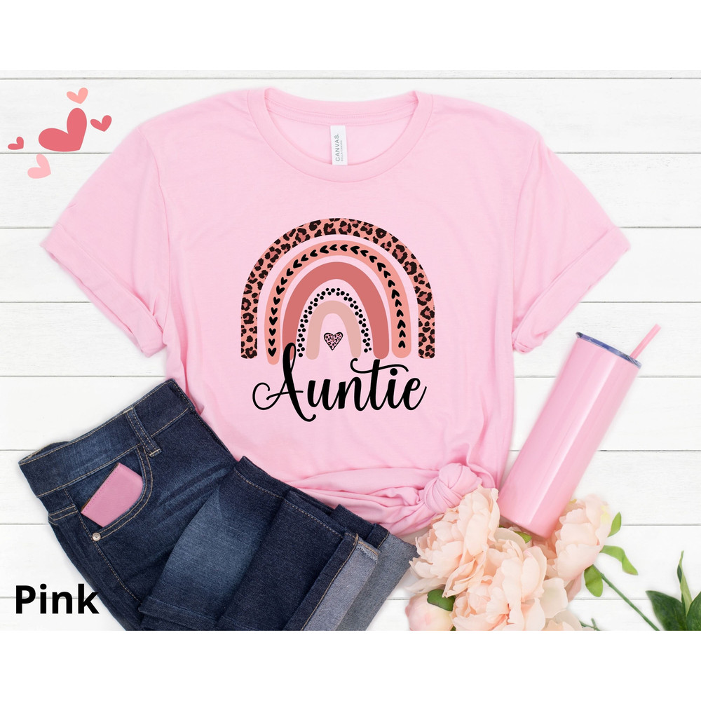 Auntie Shirt, Rainbow Auntie Shirt, Leopard Rainbow Aunt Shirt, Mothers Day Gift, Gift For Auntie, Auntie to be, Pregnancy Reveal, New Aunt.jpg
