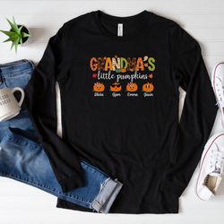 custom grandmas little pumpkins long sleeve shirt, personalized grandma fall shirt with grandkids name, nana fall shirt,