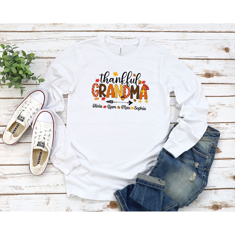 Custom Thankful Grandma Long Sleeve Shirt, Personalized Grandma Thanksgiving Shirt with Grandkids name, Nana Thanksgiving Gift, Grandma Fall.jpg