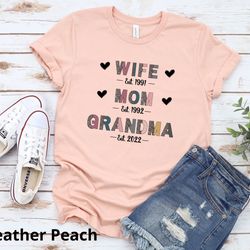custom wife mom est grandma est shirt, mothers day shirt, mom grandma, leopard grandma shirt, pregnancy announcement gif