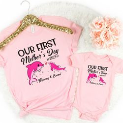 first mothers day shirt set, mama and baby matching shirt set, dolphin matching, mommy and me shirt, mother and daughter