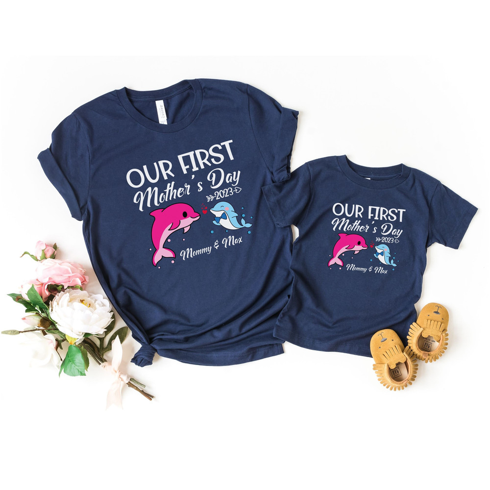 First Mothers Day Shirt Set, Mama and Baby Matching Shirt Set, Dolphin Matching, Mommy and Me Shirt, Mother And Daughter, Mother And Son.jpg