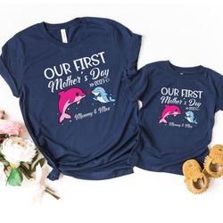 first mothers day shirt set, mama and baby matching shirt set, dolphin matching, mommy and me shirt, mother and daughter