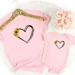 mama mini matching shirt, sunflower mama shirt, sunflower mini onesie, mommy and me matching mothers day shirt, gift for