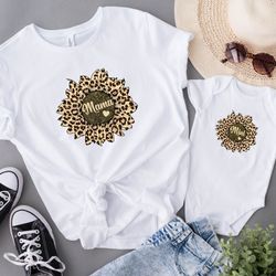 mama mini shirt, leopard mama shirt, mama and baby sunflower matching shirt, mommy and me shirt, leopard mini onesie, mo