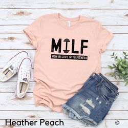 milf mom in love with fitness women workout shirt, gym mom shirt, funny workout shirt for mom, weightlifting mom shirt,