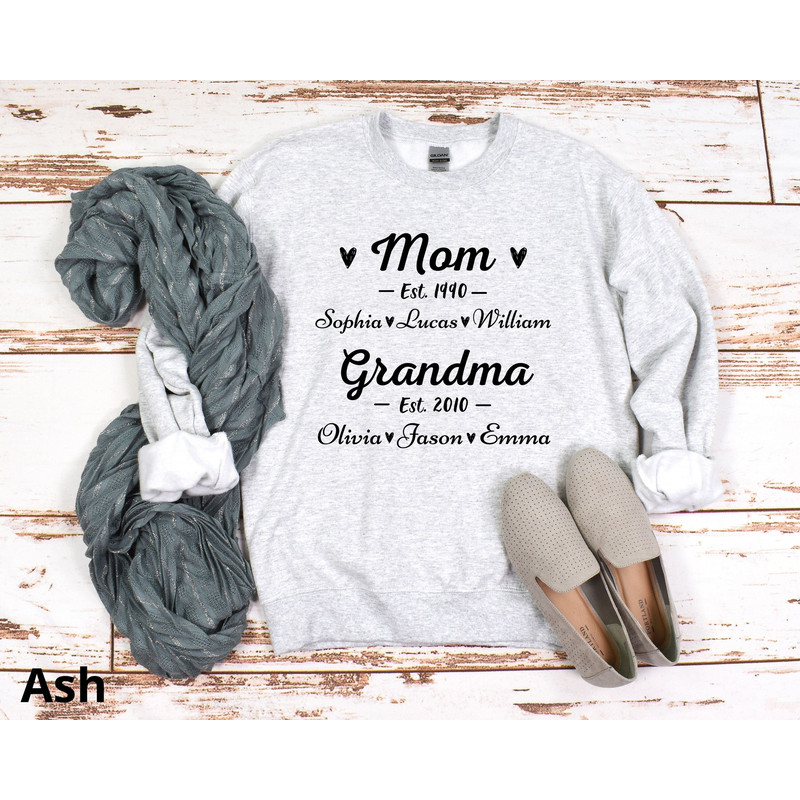 Mom Est Grandma Est Sweatshirt, Grandkids name Sweatshirt, Christmas Gift, Custom Grandma Sweatshirt, Gift For Grandma, Grandma Sweatshirt.jpg