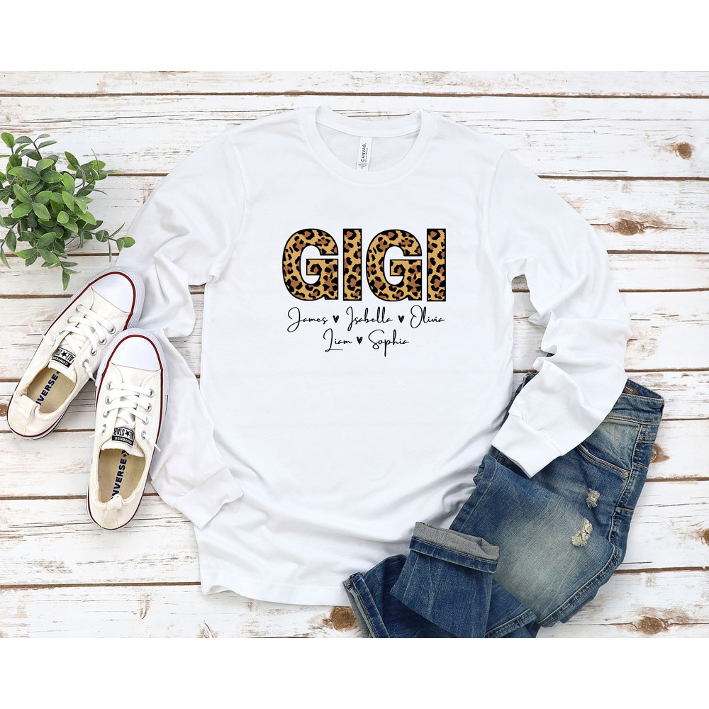 Personalized Gigi Long Sleeve Shirt with Grandkids Name, Mothers Day Gift, Custom Grandma Shirt, Gift For Gigi, Leopard Gigi Shirt, Gigi Tee.jpg