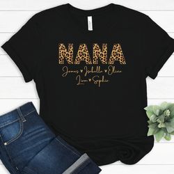 personalized nana shirt with grandkids name, mothers day shirt, custom nana shirt, gift for nana, leopard nana shirt, ch