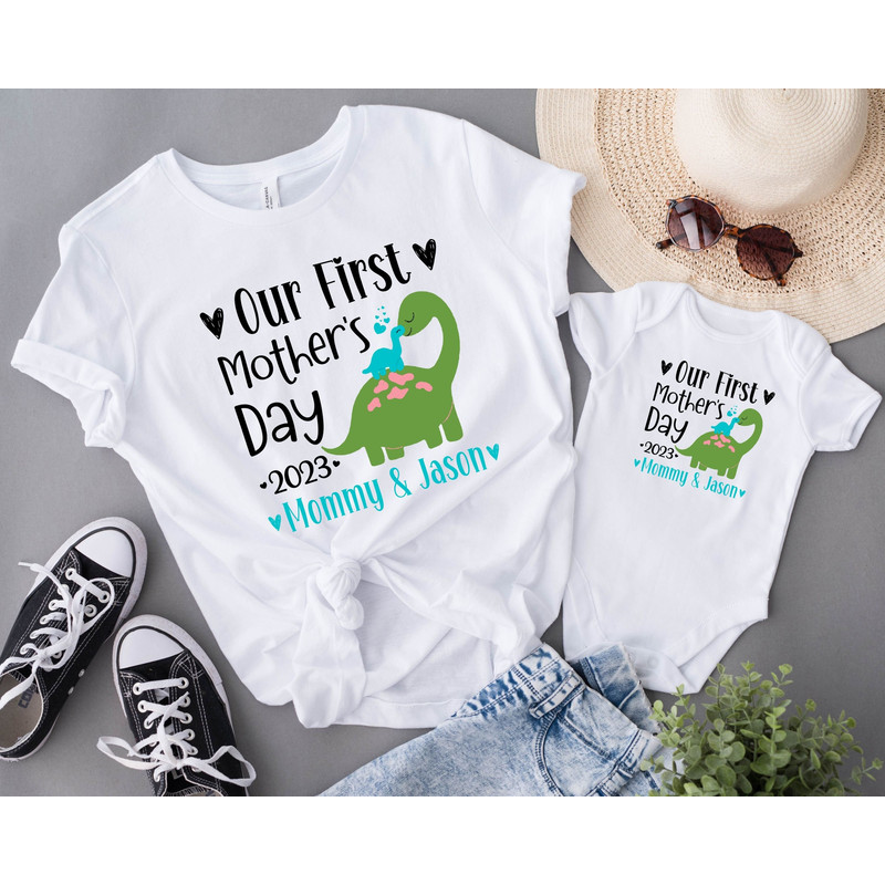 Personalized Our First Mothers Day Shirt, Mommy and me Dinosaur Matching Shirt, New Mom Mothers Day Gift, Mother And Baby First Mothers Day.jpg