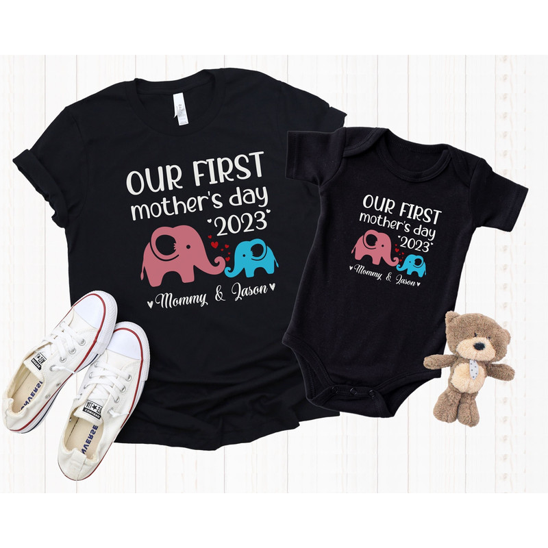 Personalized Our First Mothers Day Shirt, Mommy and me Elephant Matching Shirt, New Mom Mothers Day Gift, Mother And Baby First Mothers Day 2.jpg