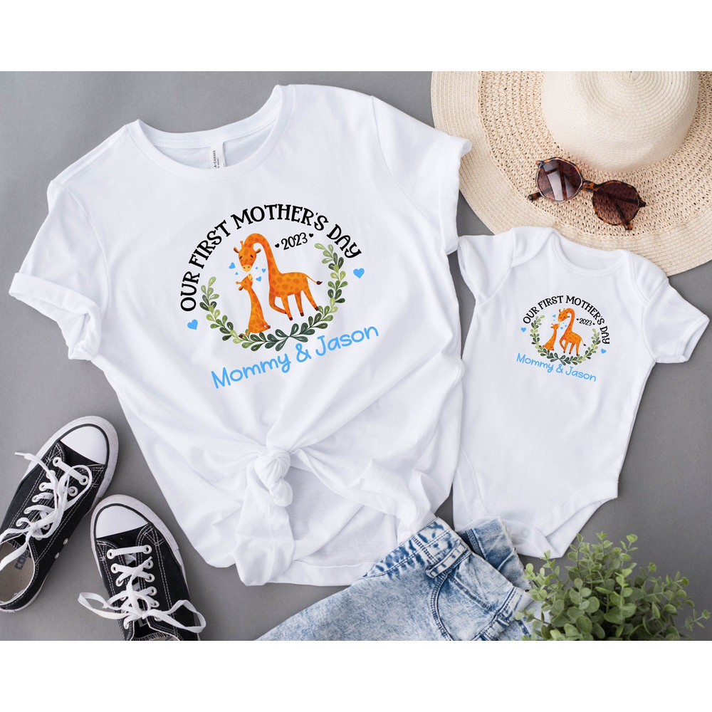 Personalized Our First Mothers Day Shirt, Mommy and me Giraffe Matching Shirt, New Mom Mothers Day Gift, Mother And Baby First Mothers Day.jpg