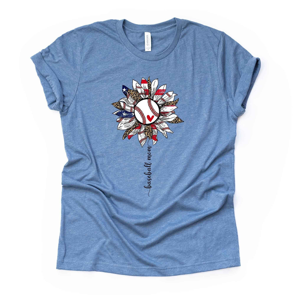 Baseball Mom, Super Cute Baseball Sunflower, Sunflower with Baseball Design on premium Bella + Canvas unisex shirt, plus sizes, baseball.jpg