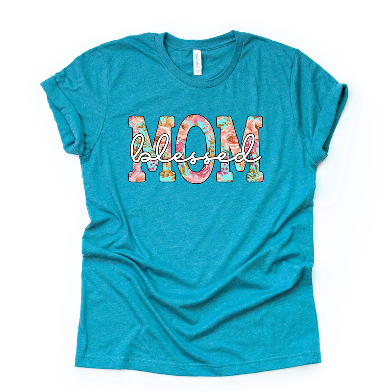 Blessed Mom, Cute Floral Mom, Gift for Mom, Blessed Mom Design on premium Bella + Canvas unisex shirt, 2X, 3X, 4X, plus sizes.jpg