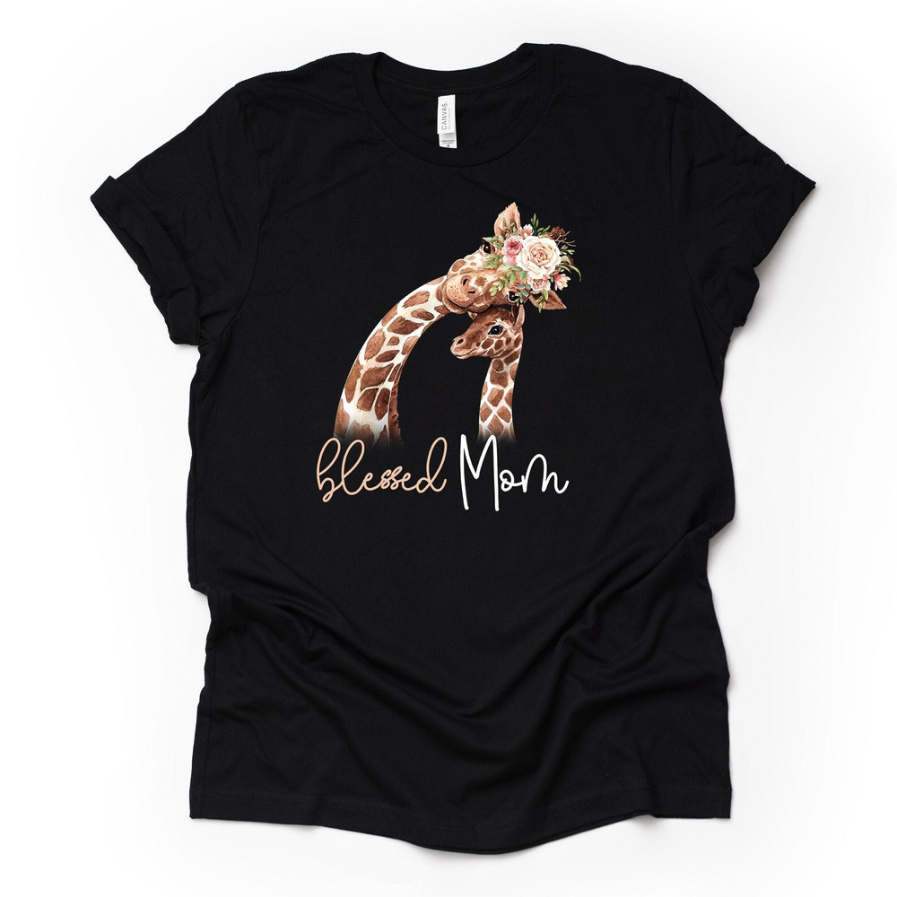 Blessed Mom, Watercolor Giraffe Mom and Baby, Mother's Day Tee, Giraffe Design on premium Bella + Canvas unisex shirt, plus sizes, baseball.jpg