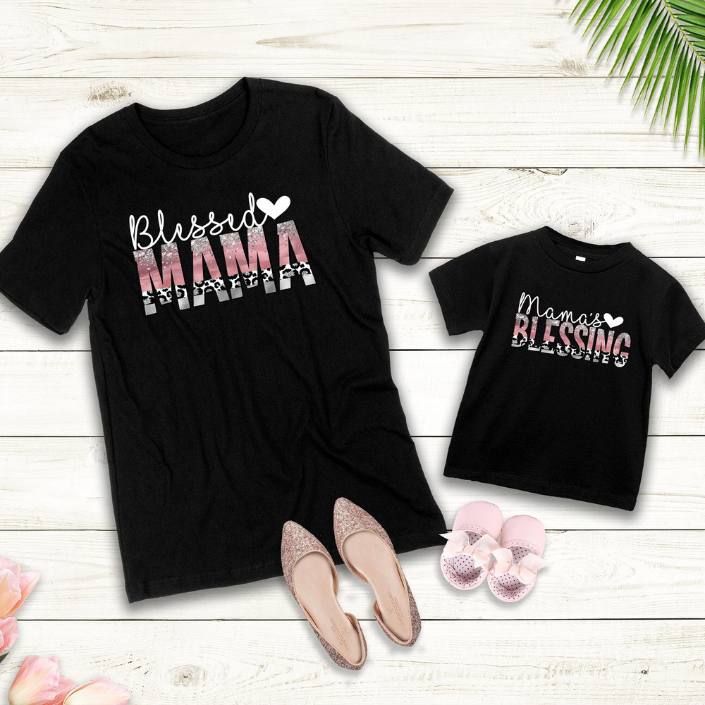 Matching Mommy and Me Shirts, Blessed Mama and Mama's Blessing Design on premium unisex shirt, 2X, 3X, 4X, plus sizes available.jpg