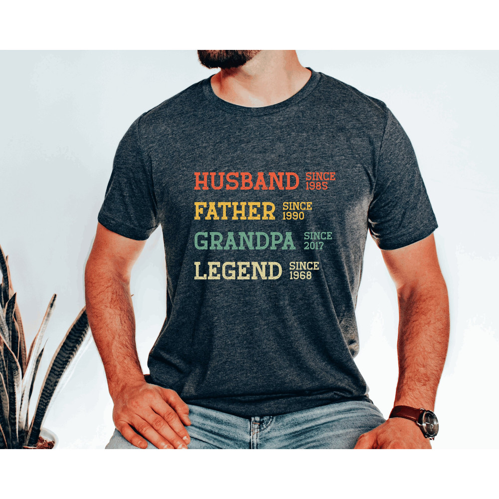 Personalized Dad Grandpa Shirt, Father's Day Shirt, Husband Father Grandpa Legend, Grandfather Custom Dates, Funny Dad Birthday Gift for Men.jpg