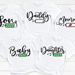 battery family matching shirt, low battery and charged battery shirt, daddy mommy babby kids matching shirt