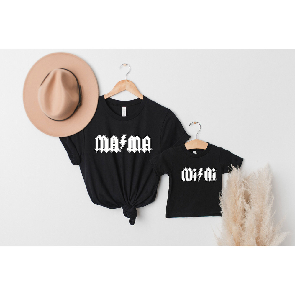 Mama Mini Lighting Couple Shirt, Mother And Daughter Matching Shirt, Mommy And Me Shirt, Mama Mini ACDC Shirt, Rocker Mama Shirt.jpg
