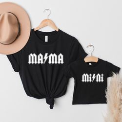 mama mini lighting couple shirt, mother and daughter matching shirt, mommy and me shirt, mama mini acdc shirt, rocker ma