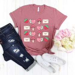 cottagecore and frog valentine shirt, mushroom valentine shirt, women valentine shirts, cute valentine gift, strawberry