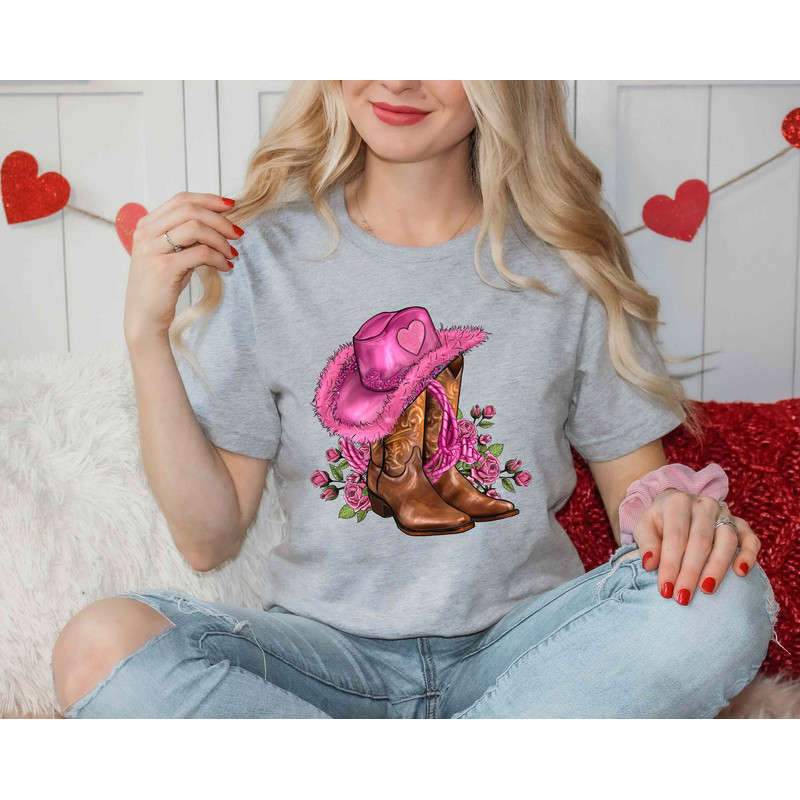 Valentines Day Valentines Day Boots Cowgirl Hat And Roses Women Men Tee, Cute Heart T-shirt, Cute Valentine Shirt, Teachers Valentines Day.jpg