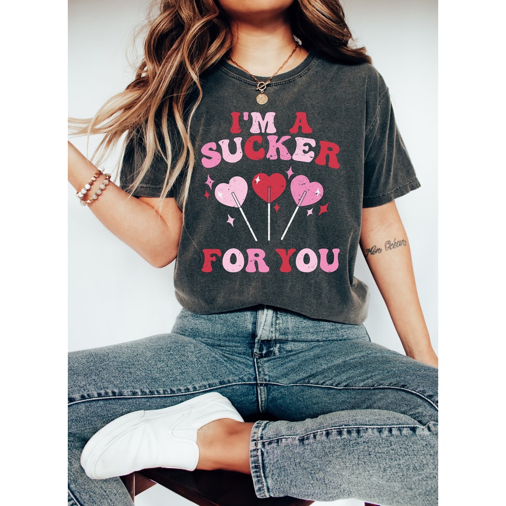 Retro Valentines Day Comfort Colors Shirt, I'm A Sucker For You Shirt, Vintage Couples Shirt, Love Shirt, Heart Shirt, Proud Single Shirt.jpg