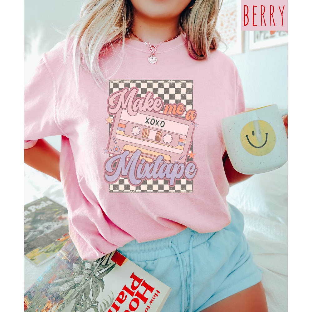 Retro Valentines Day Comfort Colors Shirt, Make Me a Mixtape Shirt, Vintage Single Shirt, Love Shirt, Heart Shirt, Proud Single Shirt.jpg