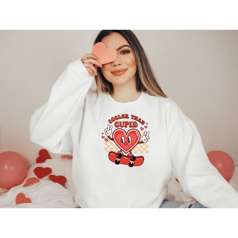 Cooler Than Cupid Sweatshirt, Heart Shirt, Valentine Sweatshirt, Couple Shirt, Retro Valentine, Valentine Gift.jpg