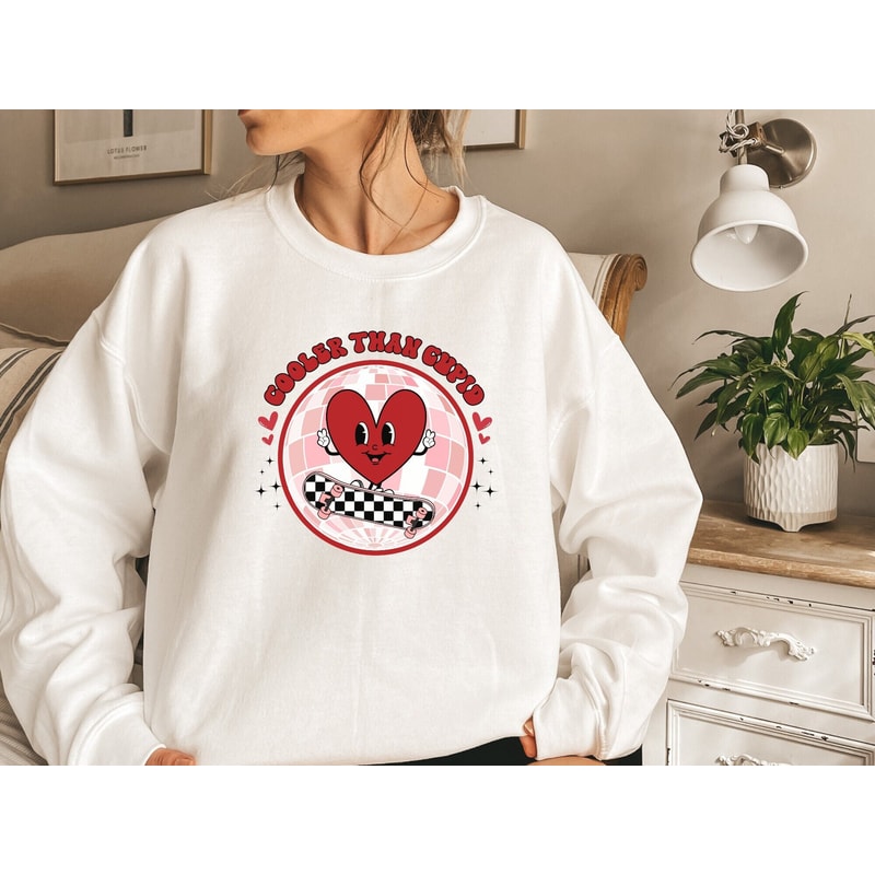 Cooler Than Cupid Sweatshirt, Valentine Sweatshirt, Heart Sweater, Retro Valentine, Couple Sweatshirt.jpg