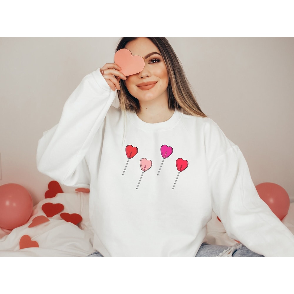 Lollipop Valentines Sweatshirt, Valentine Sweatshirt, Valentines Day Shirt, Valentines Sucker Shirt, Girlfriend Gift.jpg