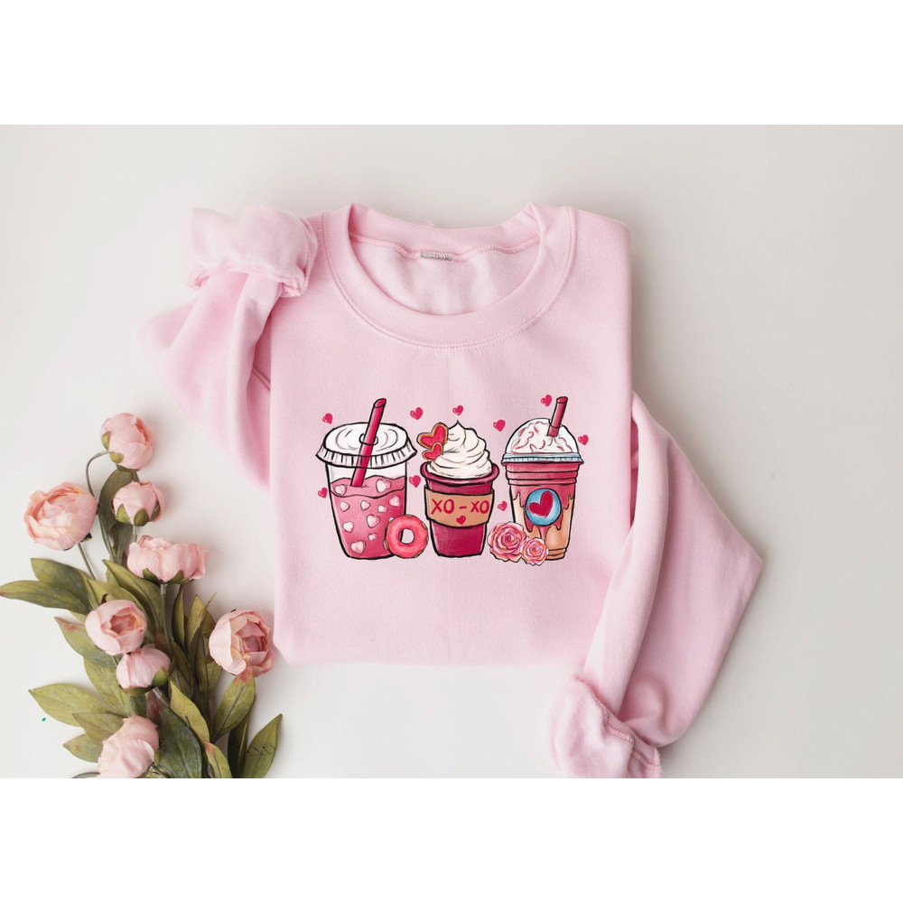 Valentine Coffee Heart Sweatshirt, Women Cute Valentine Shirt, Cozy Love Sweatshirt, Women Valentine Sweater, Funny Valentine, Gift for Her.jpg