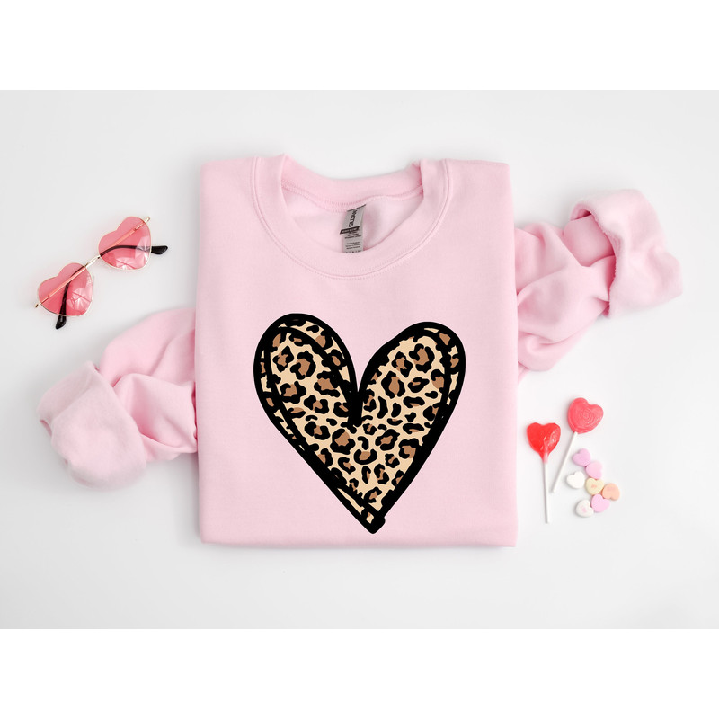Leopard Print Valentines Day Sweatshirts ,Valentines Day Sweater For Woman, Heart Sweatshirt ,Cute Valentine Shirt, Valentines Day Gift Tee 1.jpg