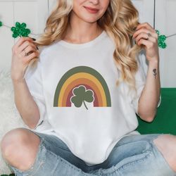 st patricks day tee, cute retro st patricks day rainbow design, four leaf clover shirt, cute st pattys shirt, four leaf