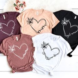 custom text heart line shirt, double heart shirt, your name heart line shirt, custom grandma shirt, personalized mom shi