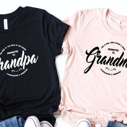 promoted to grandpa and grandma matching t-shirts, gift for new grandparents, pregnancy announcement to grandma and gran