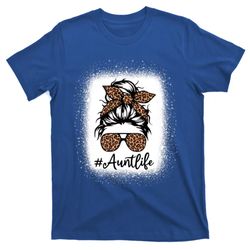 best aunt life messy bun leopard bleached auntie mothers day great gift t-shirt