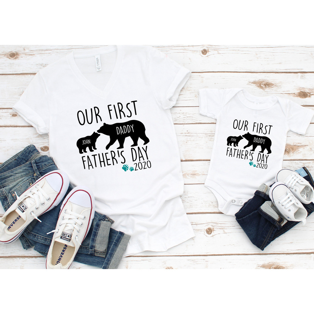 First Father's Day Shirts, Bear matching dad and baby shirt and bodysuit, Father's day gift, our first Father's day matching shirt.jpg