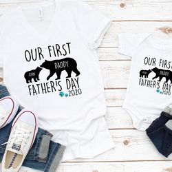 first fathers day shirts, bear matching dad and baby shirt and bodysuit, fathers day gift, our first fathers day matchin