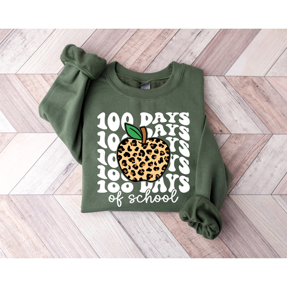 100 Days of School Leopard Shirt, Leopard 100 Days Of School Sweatshirt, 100 Days Celebration Shirt, Teacher Gift, Teacher Shirt.jpg