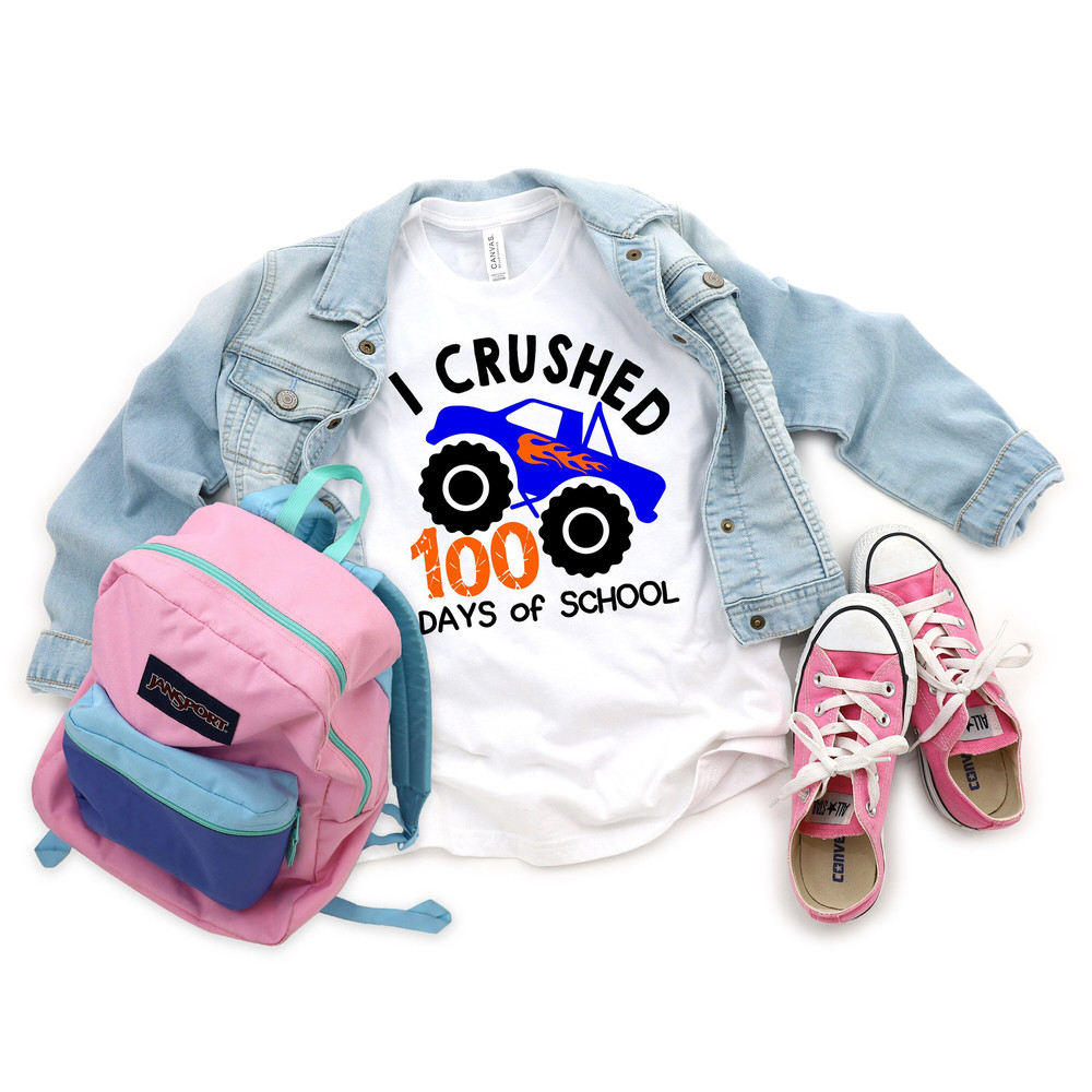 I Crushed 100 Days Of School, Teacher Gifts, Teacher Appreciation, 100 Days Brighter, Back to School Shirt,100 Days Of School, School Truck.jpg