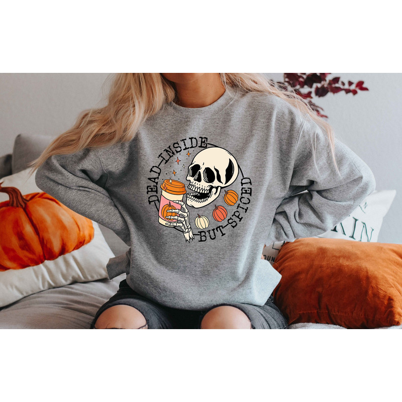 Dead Inside But Spiced Shirt,Fall shirt,Dead inside halloween shirt,Womens skeleton halloween shirt,Funny halloween shirt, Pumpkin Shirt.jpg