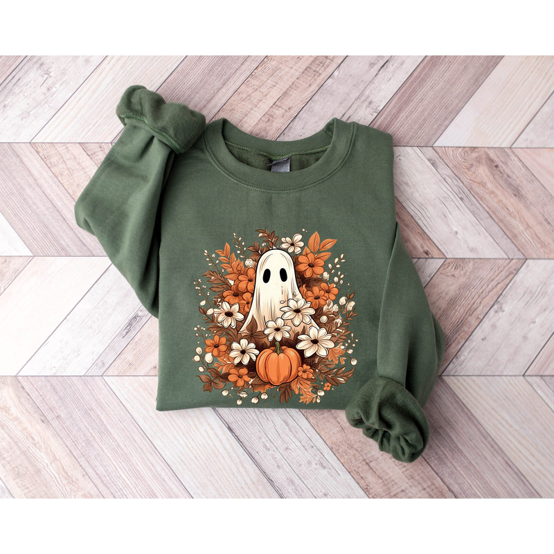 Floral Ghost Sweatshirt, Floral Ghost Shirt, Halloween Ghost Sweatshirt, Flower Halloween Shirt, Vintage Sweatshirt, Fall Sweater.jpg