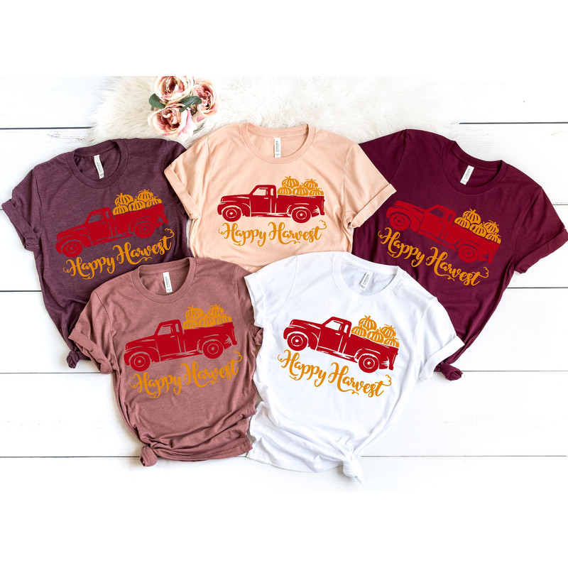 Happy Harvest Shirt, Thankful Fall, Fall Family Shirts, Harvest Season,Thanksgiving Shirts, Family Matching Shirts, Cute Tshirt, Pumpkin Tee.jpg