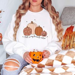 fall is my favorite color, halloween pumpkin shirt, funny halloween shirt, pumpkin sweatshirt, cute floral pumpkin shirt
